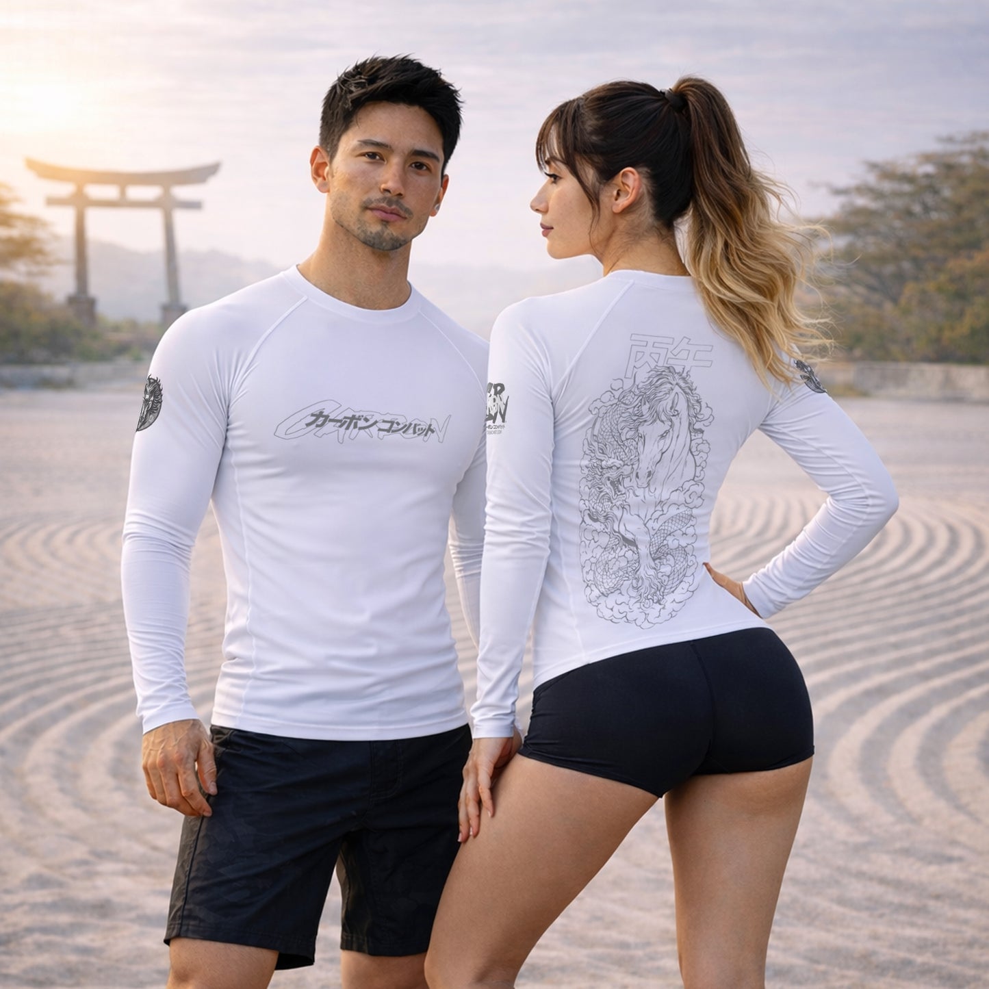 Year of the Fire Horse Long Sleeve Rashguard White